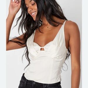 Lulu's Cream Bustier Tank Top with Cut Out